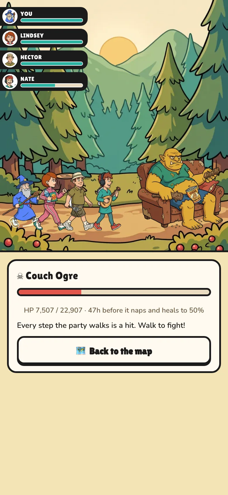 Every step is a hit: app screen