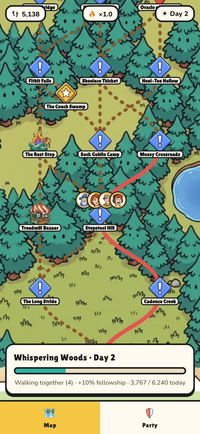 Walk the map together: app screen