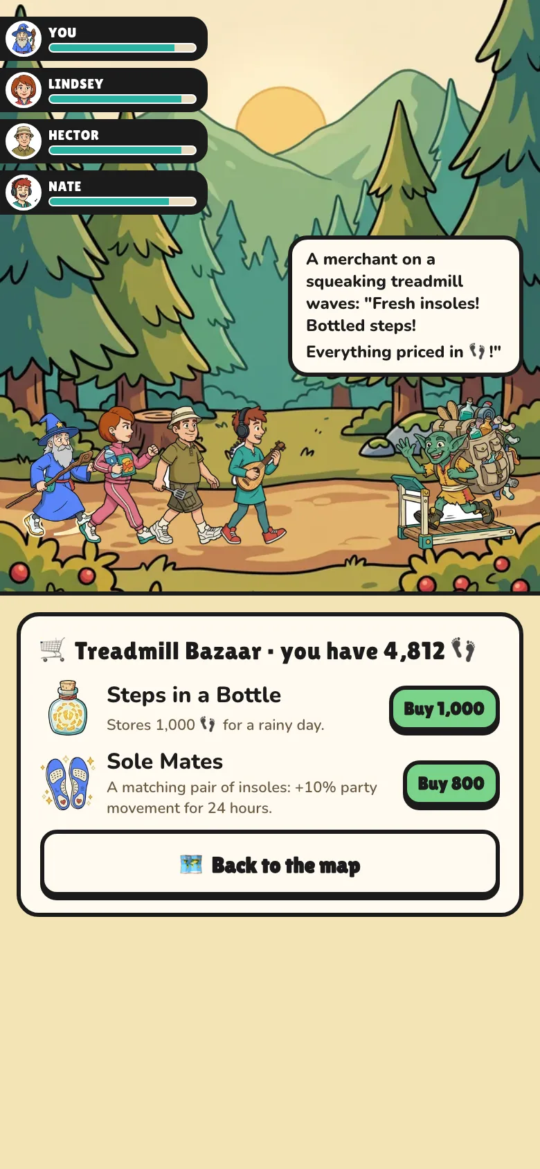 Spend steps like gold: app screen